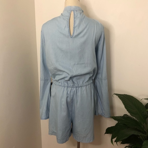 REFUGE DENIM Chambray Denim Longsleeve Jumpsuit or Playsuit, POCKETS! Size Large - Picture 10 of 13